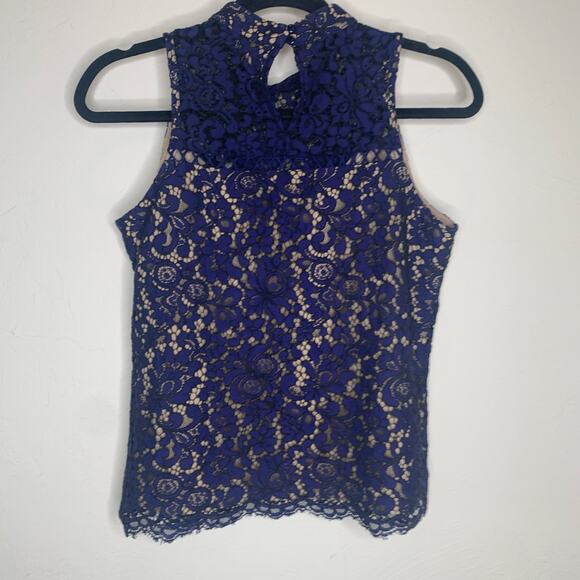 Aqua Navy Blue Lace Sleeveless Blouse Sz Medium - Picture 6 of 7